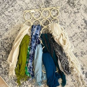 Bundle of 9 scarves along with hanging organizer. Beautiful variety of colors!